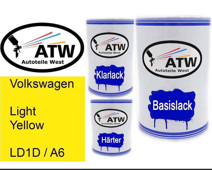 Volkswagen, Light Yellow, LD1D / A6: 500ml Lackdose + 500ml Klarlack + 250ml Härter - Set, von ATW Autoteile West.